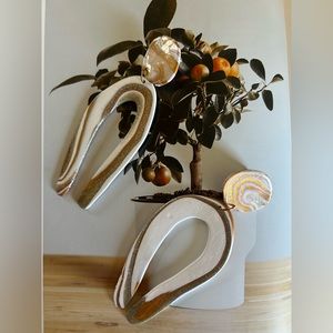 Orange, White and Gold Handmade Statement Earrings